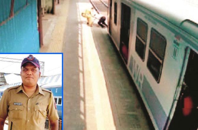 پولیس کے جوان نے مسافرکو ٹرین کی زد میں‌ آنے سے بچایا
