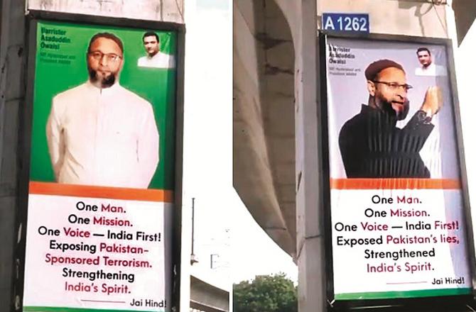 ملک واپسی پر اویسی کا شانداراستقبال، حمایت میں پوسٹر لگائے گئے 