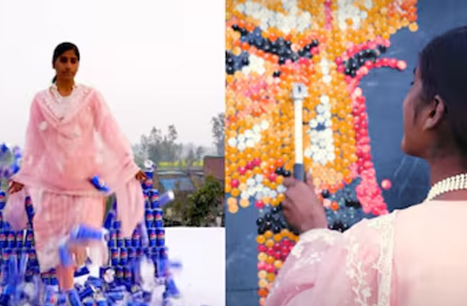 خاتون مداح نے سیکڑوں سوڈا کین سے شاہ رخ خان کا پورٹریٹ بنایا