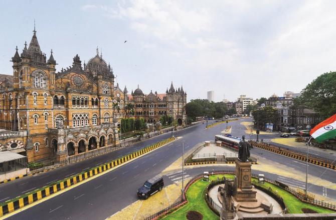 The traffic junction outside the CST station, which is the identity of Mumbai. Picture:PTI