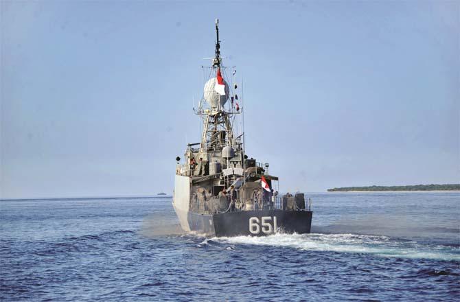 An Indonesian navy ship is engaged in a search operation.Picture:PTI