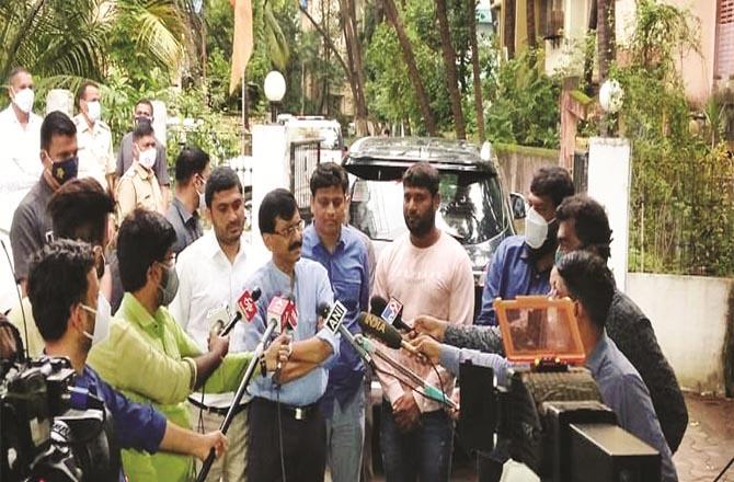 Shiv Sena MP Sanjay Rawat talking to mediaPicture:INN