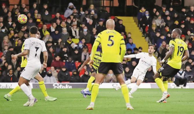 Bernardo Silva`s 3 goals, Manchester City at the top position.Picture:INN
