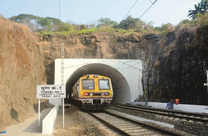 The local train is passing through tunnel number one.