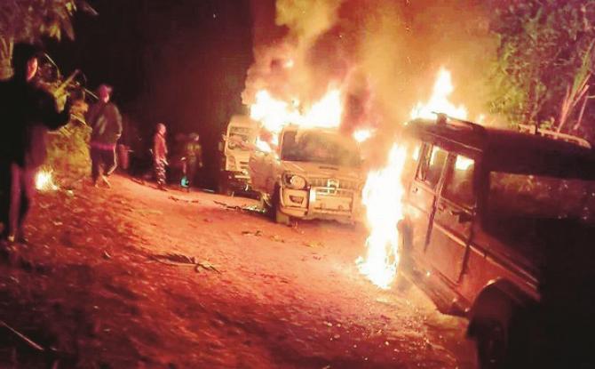 In Nagaland, civilians stormed a security forces camp and set fire to vehicles..Picture:PTI