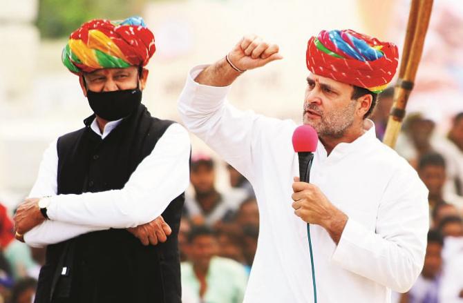 Rahul Gandhi Speaking from Ajmer. Along with Chief Minister Ashok Gehlot.Picture:PTI