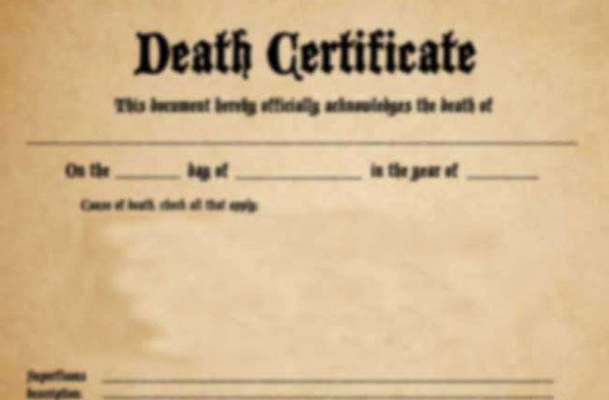 Death Certificate - Pic : INN