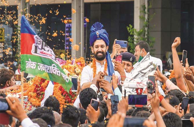 Chirag Paswan with his supporters during a yatra in Hajipur.Picture:PTI