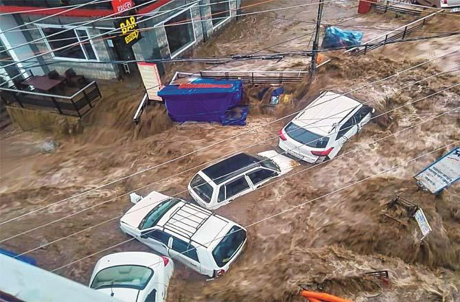 Dharamshala in Himachal Pradesh where torrential rains after cloudburst have created such a terrible flood situation.Picture:PTI