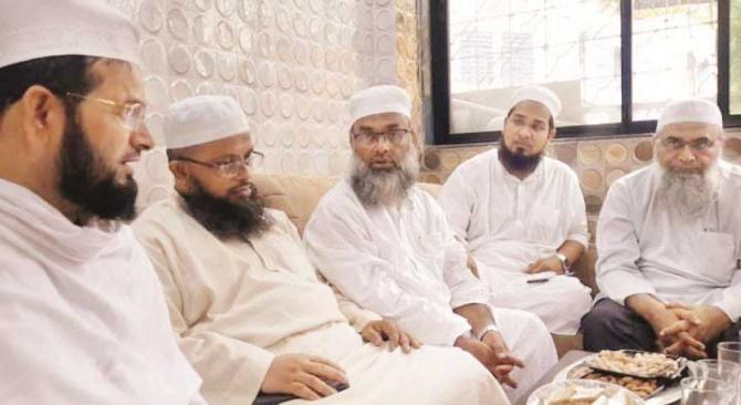 A scene from a meeting held at the residence of Maulana Abdul Wahab Qasmi, president of the Jamiat`s mumbra unit.Picture:Inquilab