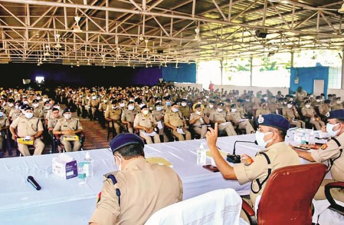 The arena where the Prime Minister will address. Police meeting before the visit.Picture:INN