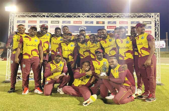 The West Indies team that defeated Australia can be seen after the victory.Picture:PTI
