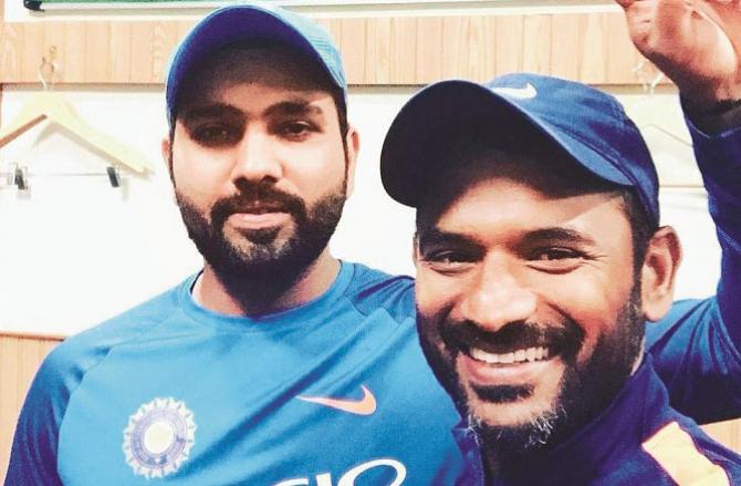  With Team India`s fielding coach Shri Dhar (right) Rohit Sharma.Picture:INN