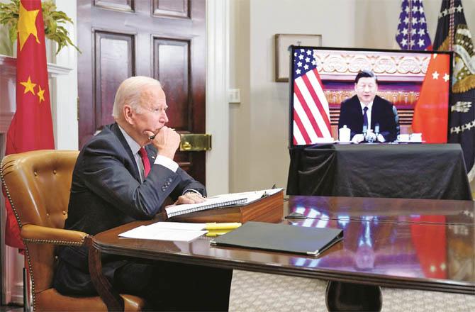 US President Joe Biden during a virtual meeting with his Chinese counterpart.