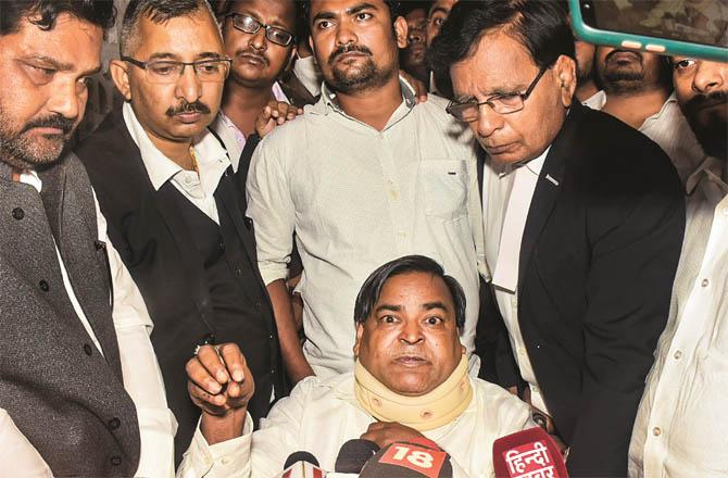 Prajapati talking to media after the court decision. (PTI)