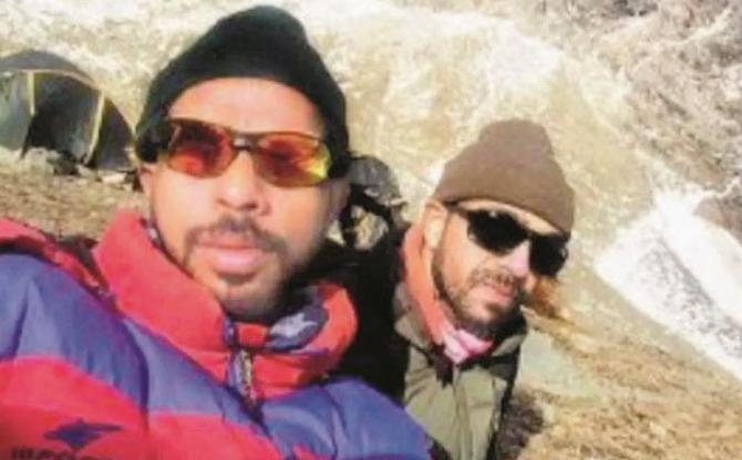 Taking a selfie with Sanjeev Gohal (right) after climbing the Pushpak Kotia peak..Picture:INN