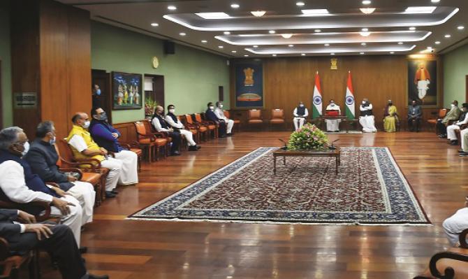 View of the All Party Meeting convened by the Chairman and Vice President of the Rajya Sabha .Picture:PTI