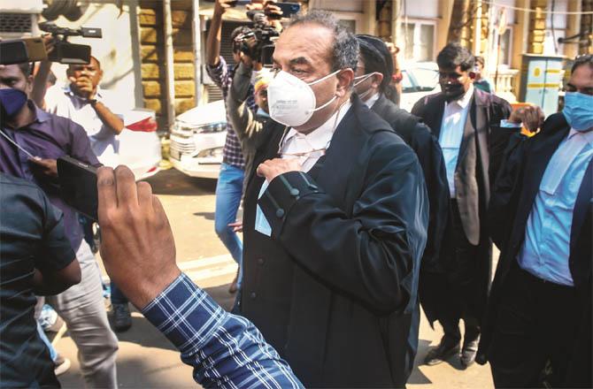 Aryan`s lawyer and the country`s senior advocate Mukul Rohatgi outside the Bombay High Court. (PTI)