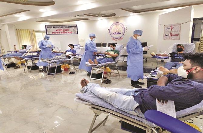View of the blood donation camp held at Tata Memorial Hospital. Picture:Inquilab