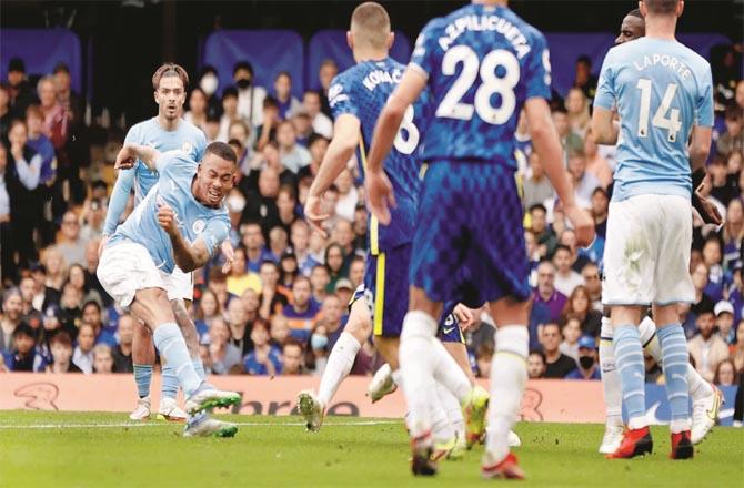 Manchester City`s Jesus Gabriel can be seen kicking the ball.Picture:PTI