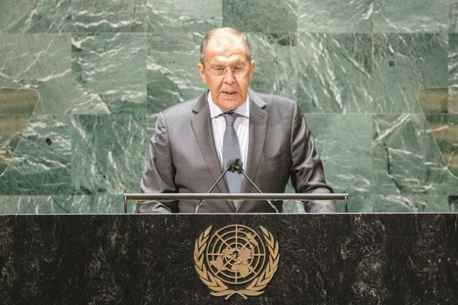 Russian Foreign Minister Sergei Lavrov addresses the UN General Assembly.Picture:INN