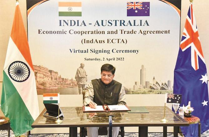 Union Minister Piyush Goyal signing the agreement. (PTI)