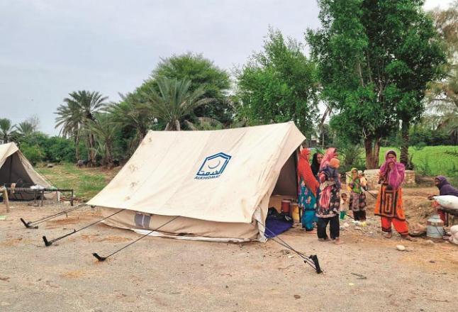 Near a makeshift camp for flood victims in Balochistan.Picture:INN