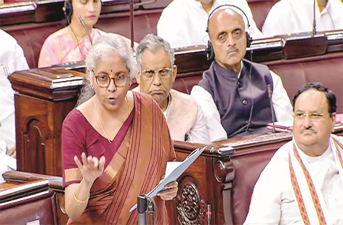 Finance Minister Nirmala Sitharaman responding to the debate on inflation in the Rajya Sabha. (PTI)