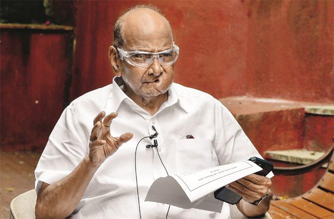 NCP chief Sharad Pawar addressing the press conference. (PTI)