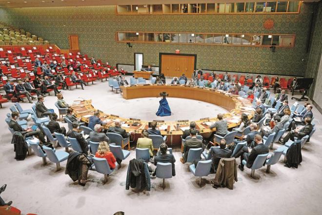 A scene from the UN Security Council meeting in New York.Picture: AP/PTI