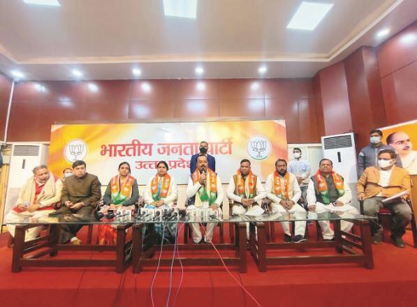 Deputy Chief Minister Keshu Saad Moriah addressing a press conference at the BJP state office. Picture:INN