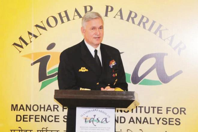 Shonbach can be seen speaking at the Manohar Parrikar Institute.Picture:INN