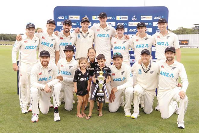The New Zealand team and Ross Taylor can be seen with their children.Picture:INN