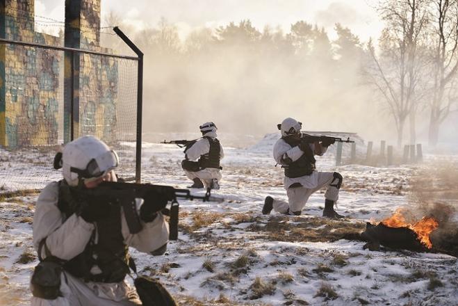  Young men of the Moscow army engaged in military exercises..Picture:INN