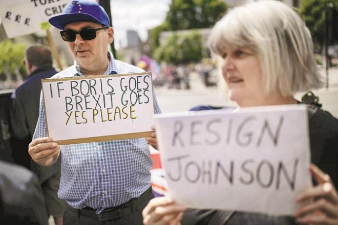 Something like this is being demonstrated against Boris Johnson.Picture:PTI