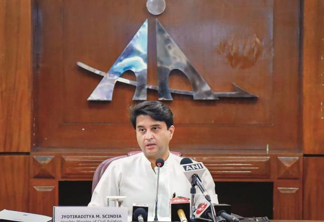 Union Minister Jyotiraditya Scindia during the press conference.Picture:INN