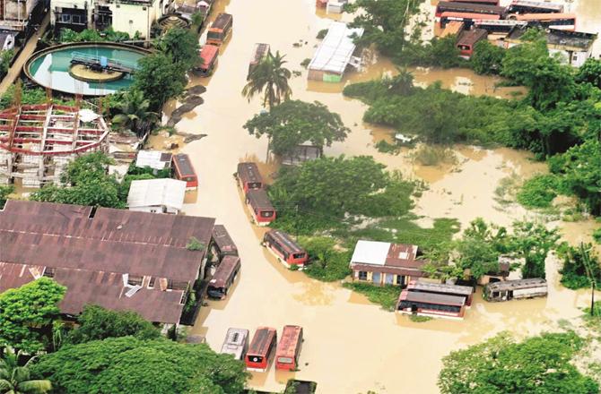 Everything seems to be submerged due to floods in Assam