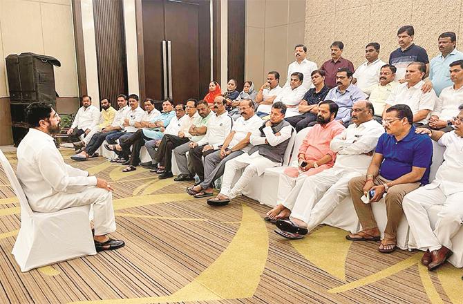 Eknath Shinde during a meeting with his supporters. (Photo: PTI)