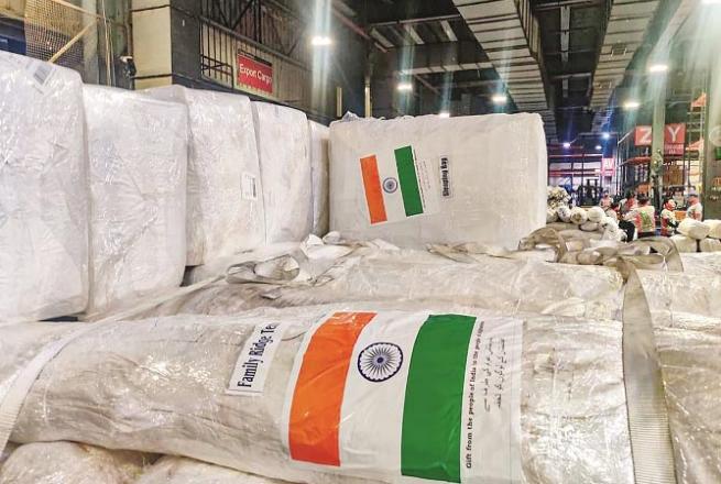 The second batch of aid sent by India to Kabul.Picture:PTI