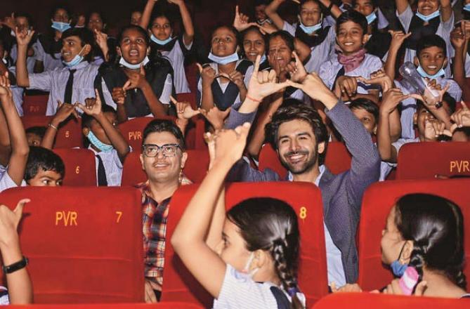During the special screening of the film with the children of Kartik Aryan Rent Foundation.Picture:INN
