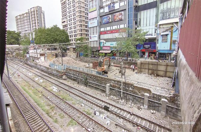 Construction work is being carried out on the east side of Ghatkopar railway station.