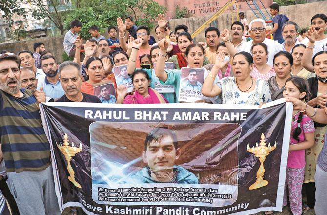 Protests by Pandits in Kashmir have been going on since the assassination of Rahul Bhatt