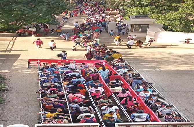 A long line of people entering the Rani Bagh Zoo.