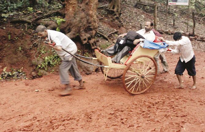 On the difficult passages of Mathiran, rickshaws are pulled by hand and taken to the tourists..Picture:Inquilab