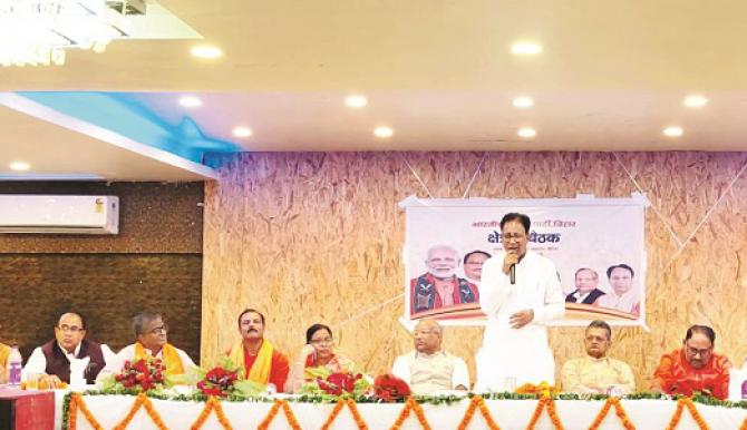 Sanjay Jaiswal addressing a meeting of Bihar BJP.Picture:INN