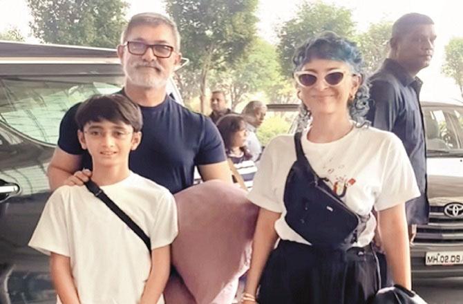 Aamir Khan with ex-wife Kiran Rao and son Azad. Picture:INN