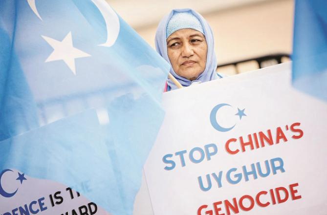 A scene of protest against the genocide of Uighur Muslims. .Picture:INN