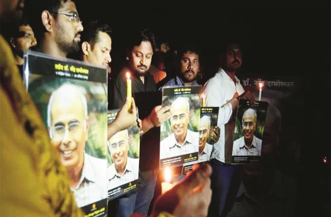 Protests are being held against the killing of Narendra Dabholkar (file photo).