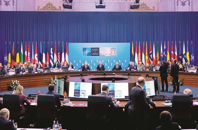 A scene from a NATO meeting. Picture:AP/PTI