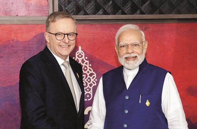 Prime Minister Modi with Prime Minister of Australia Anthony Albinez.Picture:INN